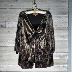 Women's top velvet velour floral embellished Y2k Romantic Fairy Goth